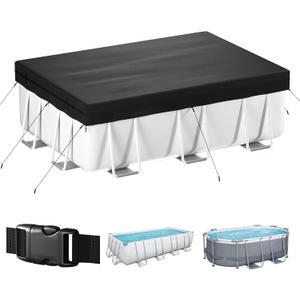 10x16 FT Rectangular Pool Cover, Solar Pool Cover for Above Ground Pool, Swimming Pool Cover Including Buckle, Drawstring and Ground Nails for Rectangular or Oval Pools