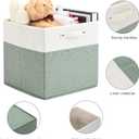 FinishingBo 13 x 13 Inch Fine Linen Storage Bins with Handles，Fabric Cube Boxs，Basket Organizers for Shelves for Home, Closet Drawers (White/Green-6 Pack)
