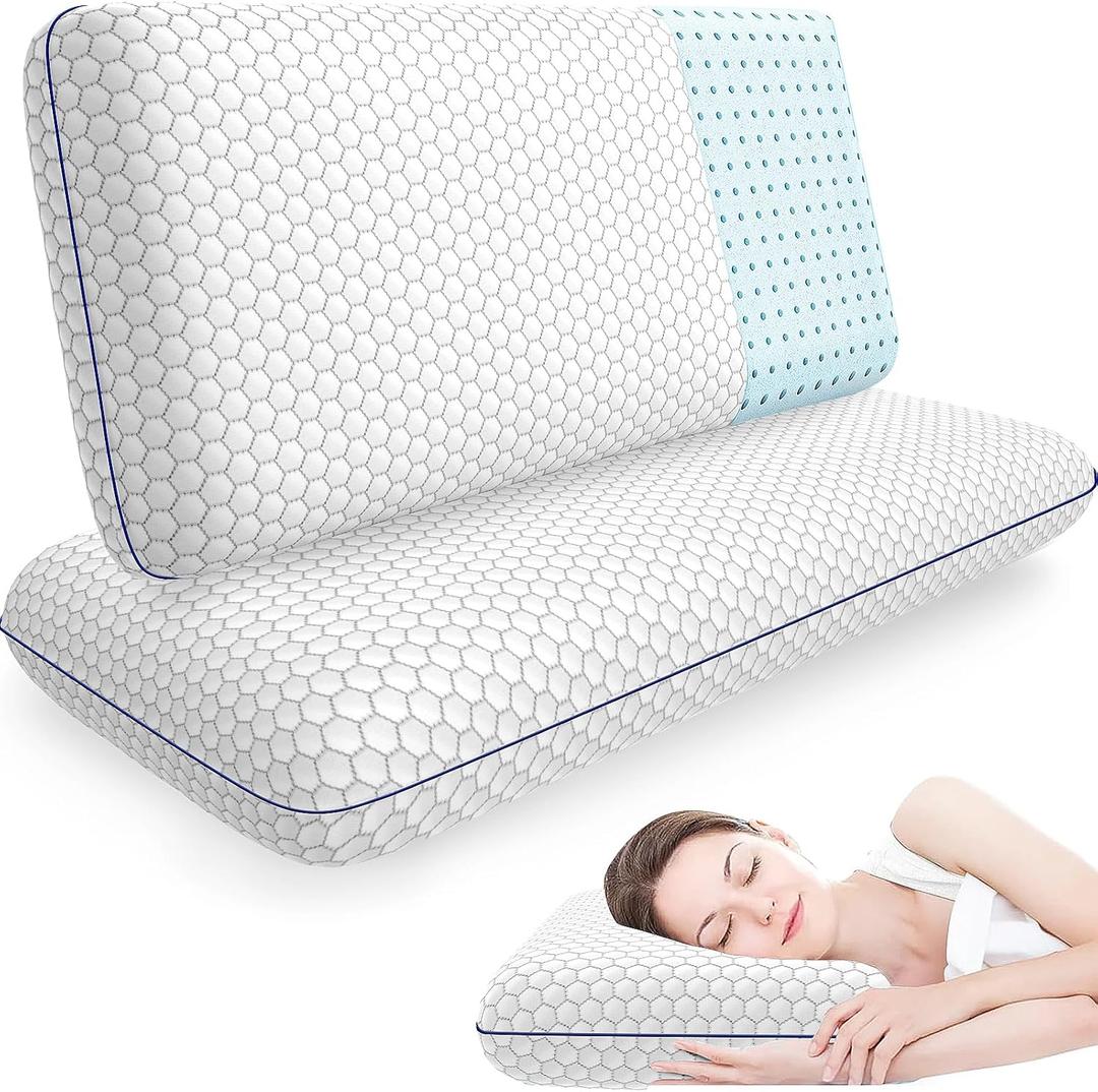 Memory Foam Pillows for Side, Back and Stomach Sleepers, Set of 2, Bed Pillow with Washable Cover and Breathable Mesh, Bed Pillow for Sleeping (Grey, King Size)