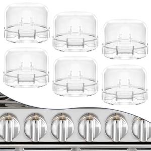 6 Pack Stove Knob Covers for Child Safety, Gas Stove Knob Locks for Baby and Pets, Baby Proof Stove Oven Knob Safety Covers with Adhesive, Waterproof, Oil Resistant, (Transparent) (Clear)