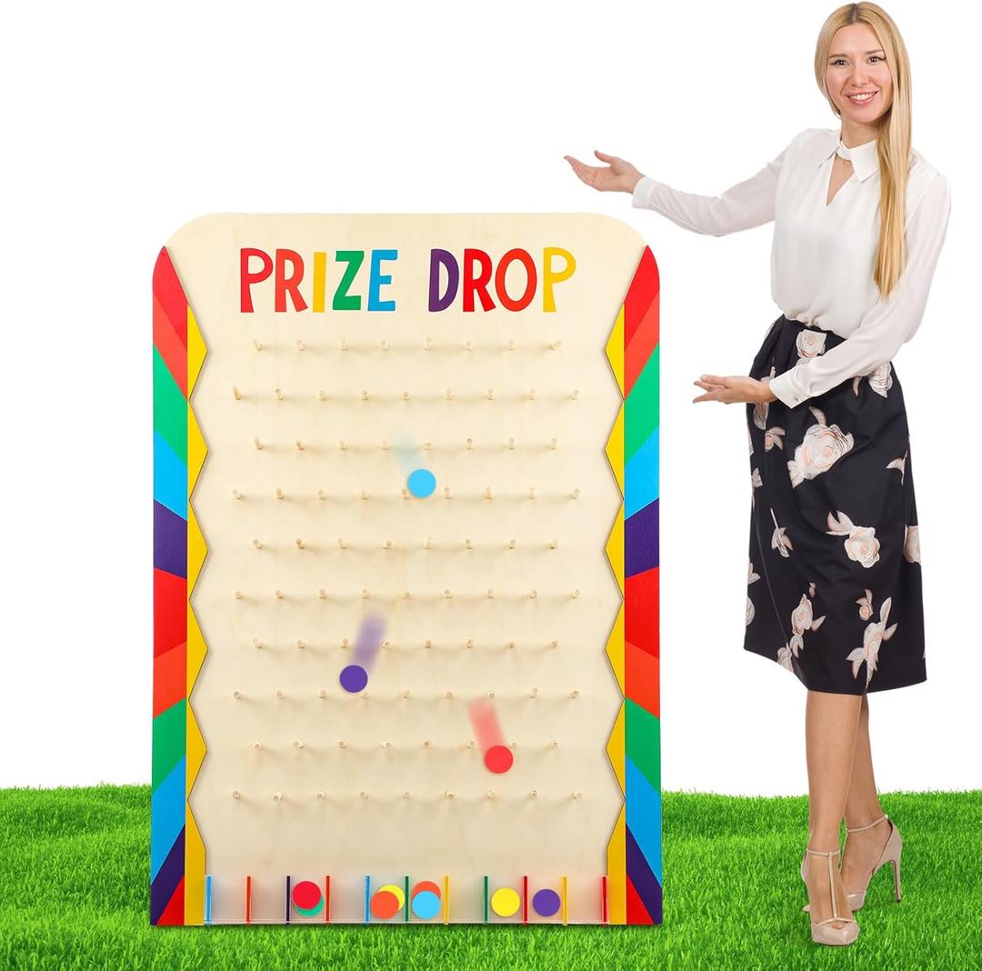 Blosssound 41.3" x 29.5" Extra Large Prize Drop Board Game Family Foldable Wood Disk Drop Game Funny Carnival Game with 24 Colored Wooden Discs for Party Show Carnival Activity(Classic Style)