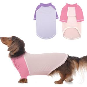 2 Pack Dog T-Shirts, Medium, PinkPurple, Lightweight & Comfortable Long-Sleeve Summer Pet Tee Shirts, Machine Washable, Protection Against Heat Loss, Raglan Sleeves Wide Dog Clothes (MediumChest:16.54")