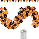 50 LED 16.4Ft Halloween Decorations Fall Garland String Lights with Timer, Lighted Black Maple Leaves Garlands Decor with Banner, Fall Lights for Home Party Indoor Mantle