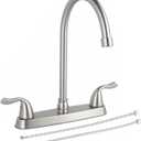Brushed Nickel Kitchen Sink Faucet, 2 Handle 3 Hole Kitchen Faucet Without Sprayer, High Arc Swivel Spout Stainless Steel Sink Faucet for Rv Camper, HT-KF200