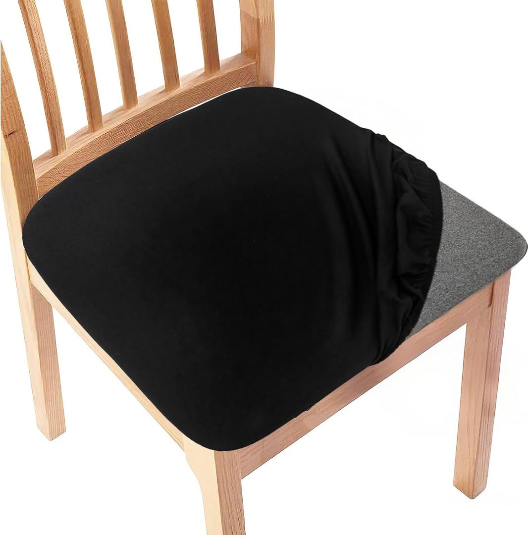 Gute Chair Seat Covers, Dining Room Chair Seat Covers with Ties, Stretch Solid Chair Covers Protectors for Dining Room Kitchen Chairs (4 Pcs, Black)
