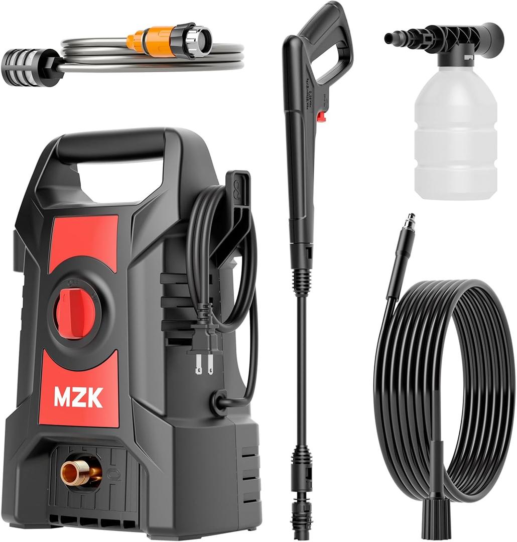 MZK 2026 New Lightweight Pressure Washer, Portable One-Button Start with 4 Adjustable Nozzle & Foam Cannon, Powerful Cleaning Machine for Cars, Patios, Fences & Driveways(Red)