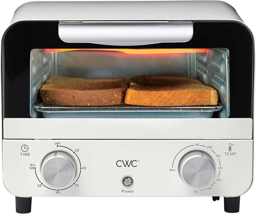 COOK WITH COLOR Mini Toaster Oven: 600W Power, Precision Timer, Auto Shutoff, and Culinary Delights Up To 450 Degrees, Cream (10.25"x10"x8.25")