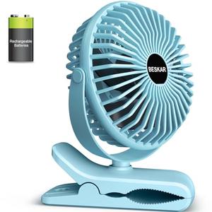 BESKAR Portable Clip on Fan Rechargeable, 4 Speeds Small Battery Operated Fans, USB Desk Fan with Strong Airflow, Sturdy Clamp Fans for Golf Cart Office Outdoor Travel Camping