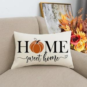 Fall Pillows Decorative Throw Pillows, Fall Pillow Covers 12x20 Inch,Thanksgiving Orange Pumpkin Pillow Cases, Autumn Outdoor Lumbar Cushion Covers, Decor for Couch Bedroom Sofa Farmhouse