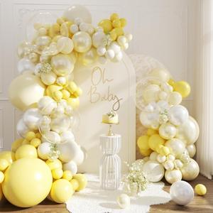 Yellow Balloon Arch Kit 108Pcs Double Stuffed Pearl Yellow Pastel Yellow White Clear Balloons for Bridal Shower Baby Shower Birthday Wedding Engagement Party Decorations, 5X18In, 18X12In, 45X10In, 40X5In