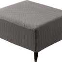 Stretch Ottoman Cover Square/Rectangle,Oversized Foot Stool Slip Cover, Jacquard Storage Footstool Furniture Protector with Elastic Band, Footrest Slipcovers Removable(Large,Grid Weave Grey)