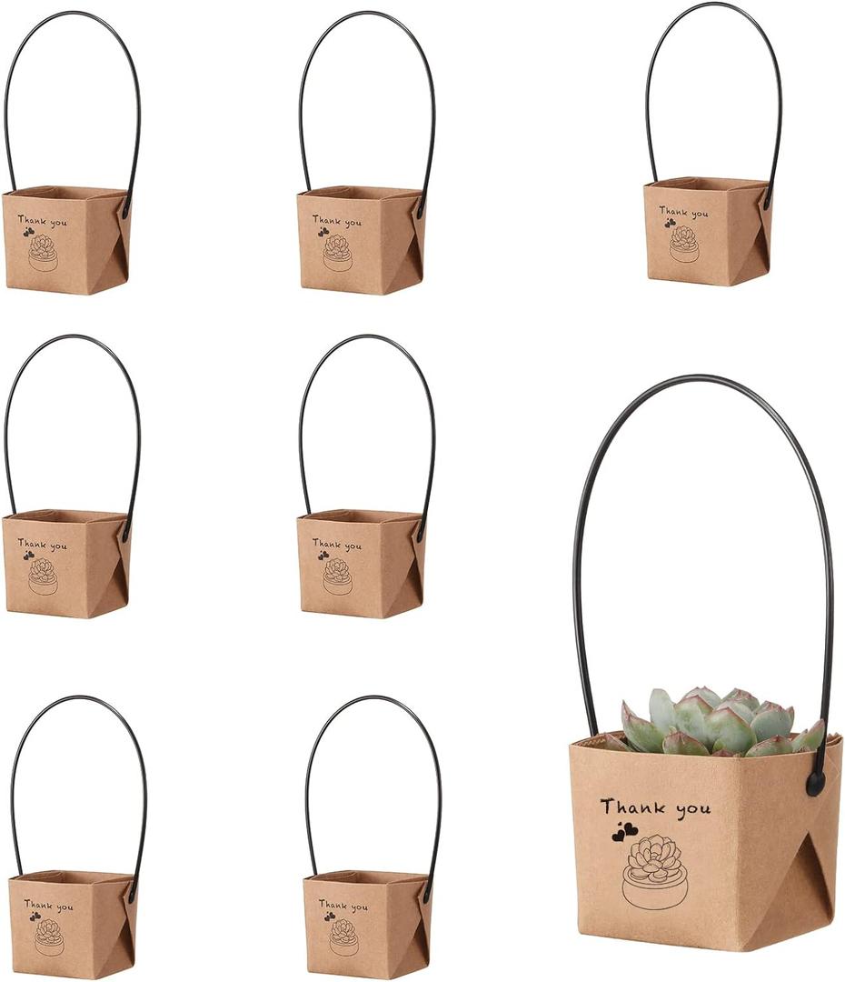 NITHECON 40pcs Thank You Succulents Wraps [NOT Include Plants and Pots]-[Fits 2 Inch Pots] Gift Bags Decoration Sleeve Succulent Tags for Wedding Baby Shower Favors Ideas,Kraft Paper