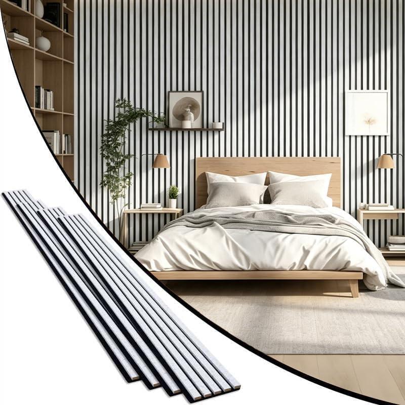 Wood Slat Acoustic Panels, 94.5 x 7.9 Inch,4 Pcs,White Marble