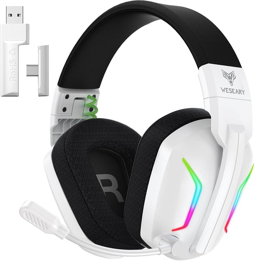 Wireless Gaming Headset for PS5, PS4, PC, Laptop, Mac & Switch, Dual Low-Latency 2.4GHz USB/Type-C, Bluetooth Gaming Headphones with ENC Mic for Gamecube, 3D Stereo, Colorful Light, 50H Power