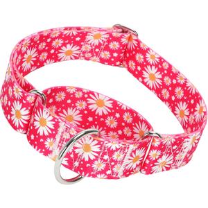 1.5 Inch Martingale Dog Collar - No Pull Daisy Design Nylon Training Collar for Medium, Large & XL Dogs | Heavy Duty Adjustable Choke-Free Collar for Large Breed Pets (Hot Pink Daisy L (3)