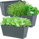 Window Box Planter 6 Pcs, 16.5 Inches Self Watering Rectangle Flower Plant Pots with Drainage Holes Trays, Vegetable Planters for Windowsill Patio Garden Balcony Porch Yard (Dark Green)