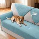 H.VERSAILTEX Waterproof Couch Cover Plush Sofa Cover with Strap Soft Anti Slip Sofa Slipcovers for 3 Cushion Sofa Couch Protector Cover for Dogs Cats Kids,36x72'',Porcelain Blue
