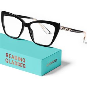 CCVOO Trendy Reading Glasses for Women, Oversized Blue Light Readers, Cheaters Eyeglasses, Stylish Square Cat Eye Glasses (Black)