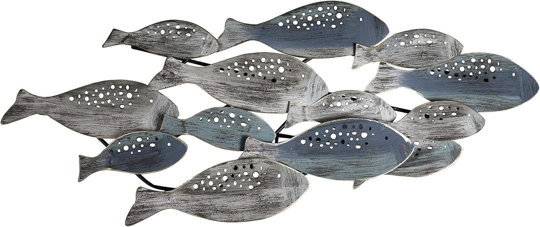Danya B. School of Fish Modern Metal Wall Art, Perfect for Coastal, Nautical, Beach, or Boat Decor, Collector, Vacation House, Blues and Silver Wall Art