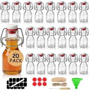 Ruckae 20 Pack 2oz Swing Top Glass Bottles,Flip Top Glass Bottle with Lids Sealable Kombucha Bottle for Brew Beer Syrup Vanilla Extract Air Tight Bottles for Gift (2 oz 20 pack)