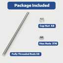 8 Pcs 304 Stainless Steel M12 Fully Threaded Rod,10"(255mm) Long Threaded Rod,Right Hand Threadswith Nuts (8, M12x255mm)