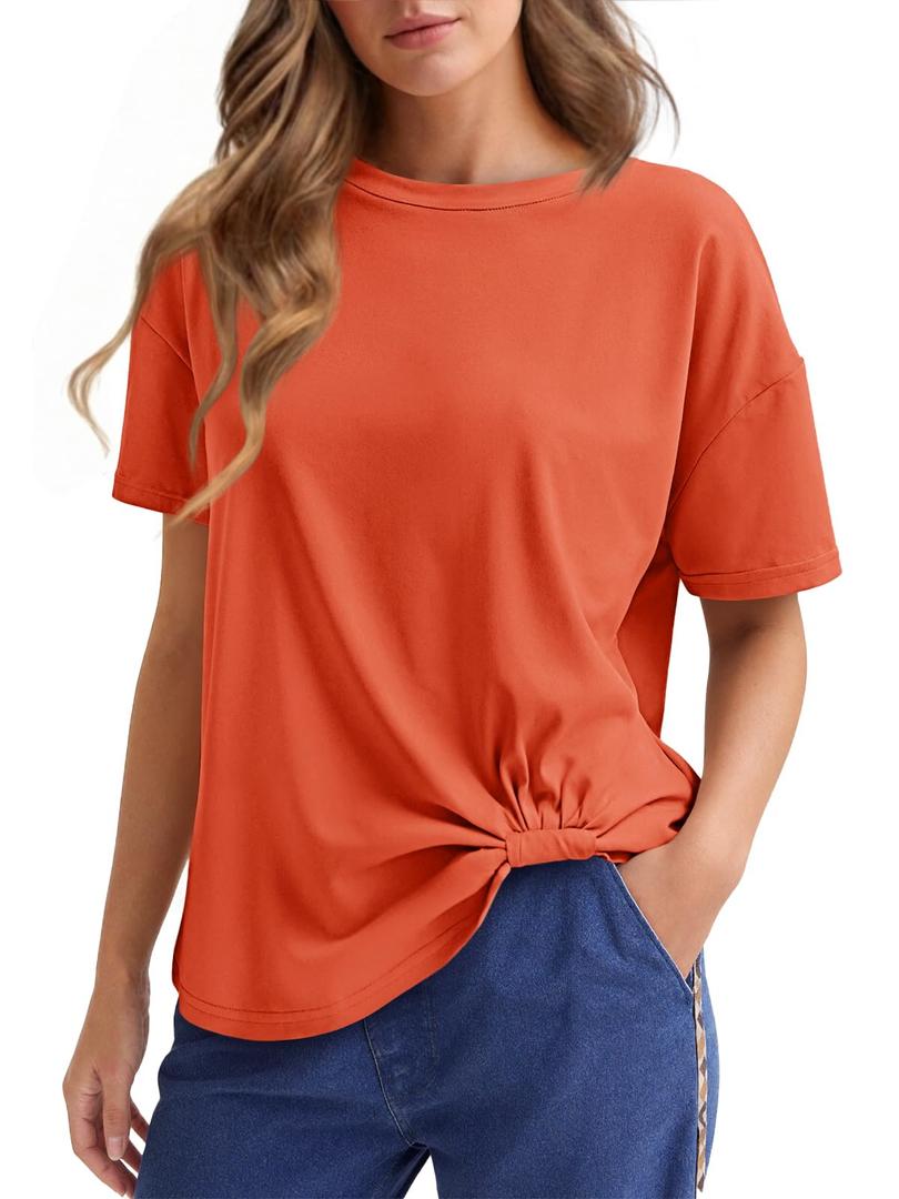 Cicy Bell Womens Summer Casual T-Shirts Loose Fit Twist Front Basic Tees (M)