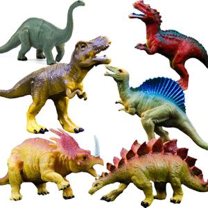 OuMuaMua Dinosaur Toys, Plastic Dinosaur Figure Set, Ideal Education Toys for Kids, Including T-Rex, Stegosaurus, Monoclonius, 6 to 7 Inch Large Size, 6 Pack (Yellow)