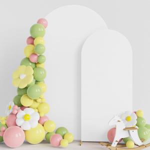 Asee'm Wedding Arch Cover Fitted Spandex Covers (7.2FT, 6FT) 2-Sided Round Top Chiara Backdrop Stand Cover Set of 2 for Party Birthday Banquet Decoration White