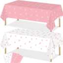 4 Pieces Pink Bow Tablecloths Bow Theme Tablecover Pink Bows Birthday Party Plastic Disposable Rectangle Table Covers for Girl Bachelorette Bridal Baby Shower Coquette Party Decorations Supplies