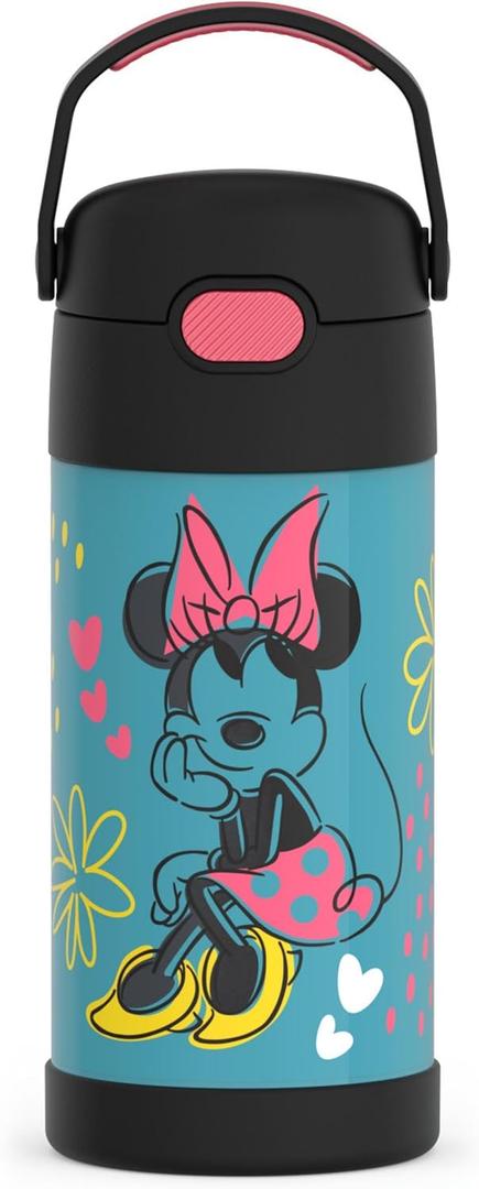 THERMOS FUNTAINER Water Bottle with Straw - 12 Ounce - Kids Stainless Steel Vacuum Insulated Water Bottle with Lid, Minnie Mouse