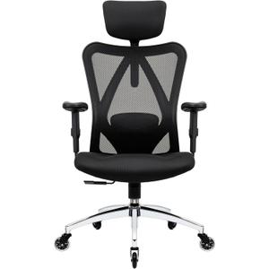 Duramont Ergonomic Office Chair with Rollerblade Wheels - High Back Breathable Mesh Desk Chair, 4D Lumbar Support, Memory Foam Seat, Adjustable Headrest and Armrests, Reclines, Black