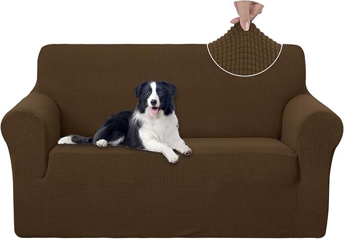 U-NICE HOME Loveseat Cover Stretch Couch Cover Sofa Cover Sofa Slipcover Furniture Protector for 2 Cushion Couch Sofa Pet Friendly (Loveseat, Brown)