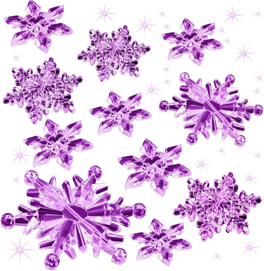 Boao 35 Pieces Christmas Snowflakes Ornaments DIY Acrylic Snowflakes Crystal Xmas Tree Pendant Winter Hanging Snow Theme Decoration(Purple)