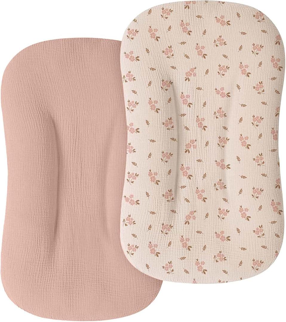 Mi Flor Muslin Baby Lounger Cover 30.7"x20" Snug Fit for Snuggle Me Organic Infant Lounger Ultra Soft, Breathable, CPC Certified, Non-Shrink