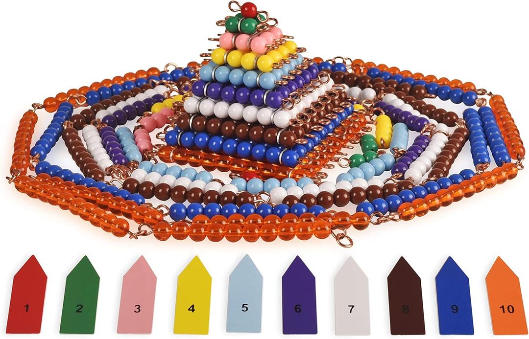 BOHS Montessori Bead Chains & Squares - Skip Counting, Multiplication, and Square Number Learning Toy for Pre-K Math Education