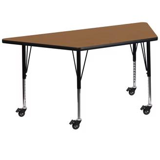 Flash Furniture Mobile 22.5''W x 45''L Trapezoid Grey HP Laminate Activity Table - Standard Height Adjustable Legs, 25.5"W X 46.25"L
