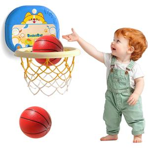 Basketball Hoop for Toddlers 1-3, Mini Indoor Basketball Hoop with Scorer, Easter Basket Stuffers for Toddler, Foldable Suction Cup Door Mount Toy, Inflatable Ball & Pump, Kids Easter Gift 2-4 Year (Small-No Score)