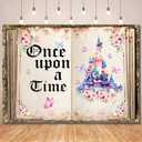 Ayayiya Once Upon a Time Backdrop Princess Fairytale Birthday Decorations,Pink Floral Butterfly Castle Retro Fairy Book Background for Girls 1st Bday Women Wedding Party Banner Photo Booth Props 7x5ft