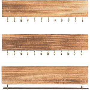 Hanging Jewelry Organizers, Wall Mounted Wood Jewelry Holder Necklace Bracelets Racks, Earring Holder, with Metal Bar and Hooks, Rustic Dcor, Gifts for Girls, Women, 3 pieces set /Pack, Natural