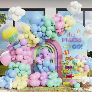 171Pcs Oh The Place Party Decorations Pastel Rainbow Color Balloons Garland Arch Kit for Travel Theme Birthday Baby Shower Preschool Graduation Up Up and Away Party Supplies