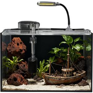 2.5 Gallon Fish Tank Starter Kits, with Led Light, Filter Pump, Cover, Small Fish Tank Betta Aquarium (30x18x20CM)