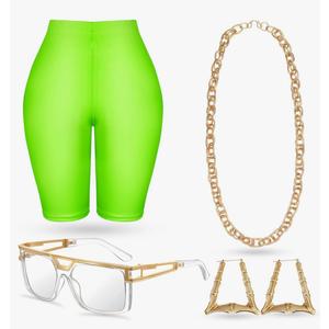 Geyoga 7 Pcs 80s 90s Outfit for Woman Halloween Costume Hip Hop Rapper Accessories Leggings Workout Disco Cosplay M