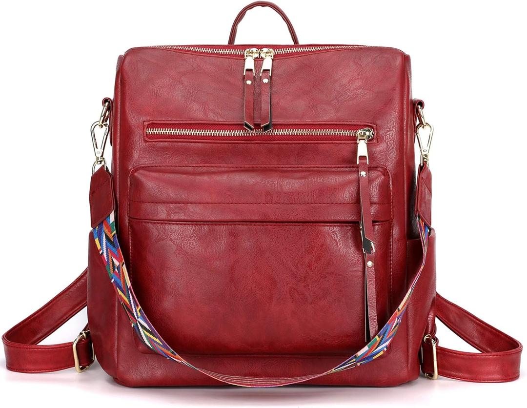 Women's Fashion Backpack Purse Multipurpose Design Convertible Satchel Handbags Shoulder Bag Travel bag (Red)