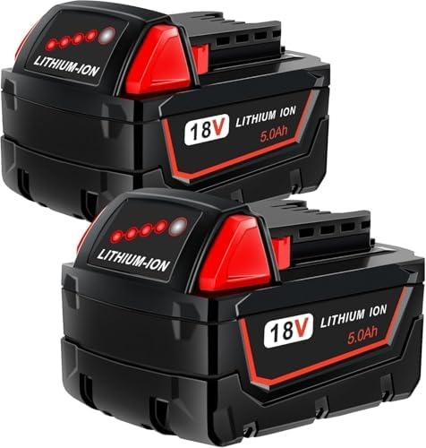 Worthmah 2 Pack 5.0Ah 18V Batteries Replace for M18 Milwaukee Battery Lithium lon 48-11-1850 48-11-1860, Compatible with Milwaukee m18 Battery Charger and 18 Volt Cordless Power Tools