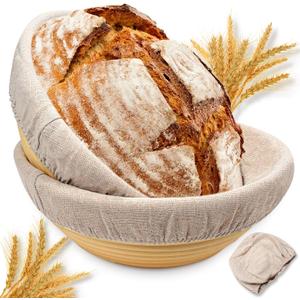 Sourdough Proofing Basket Gift Set of 2 Round Dough Proofing Bowls for Sour Dough Bread Baking Supplies, Proofing Basket or Home Sourdough Bakers Baking, 8.5 inch
