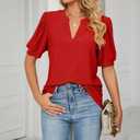PerZeal Women's Summer Tops Tunic V Neck Ruffle Half Sleeve Blouses Short Sleeve Casual Loose Tops T-Shirts Red Large
