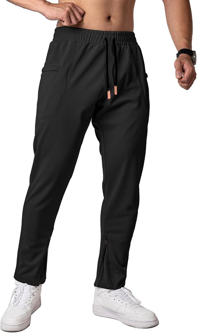 Men's Workout Pants with Zipper Pockets (Black, M)