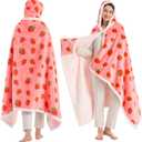 Strawberry Wearable Blanket Hoodie, Valentines Day Gifts for Her Wife Women, Mothers Day Birthday Anniversary Day Gift for Mom Sister, Flannel & Sherpa Throw Blanket for Women Shawl Wraps Poncho Robe
