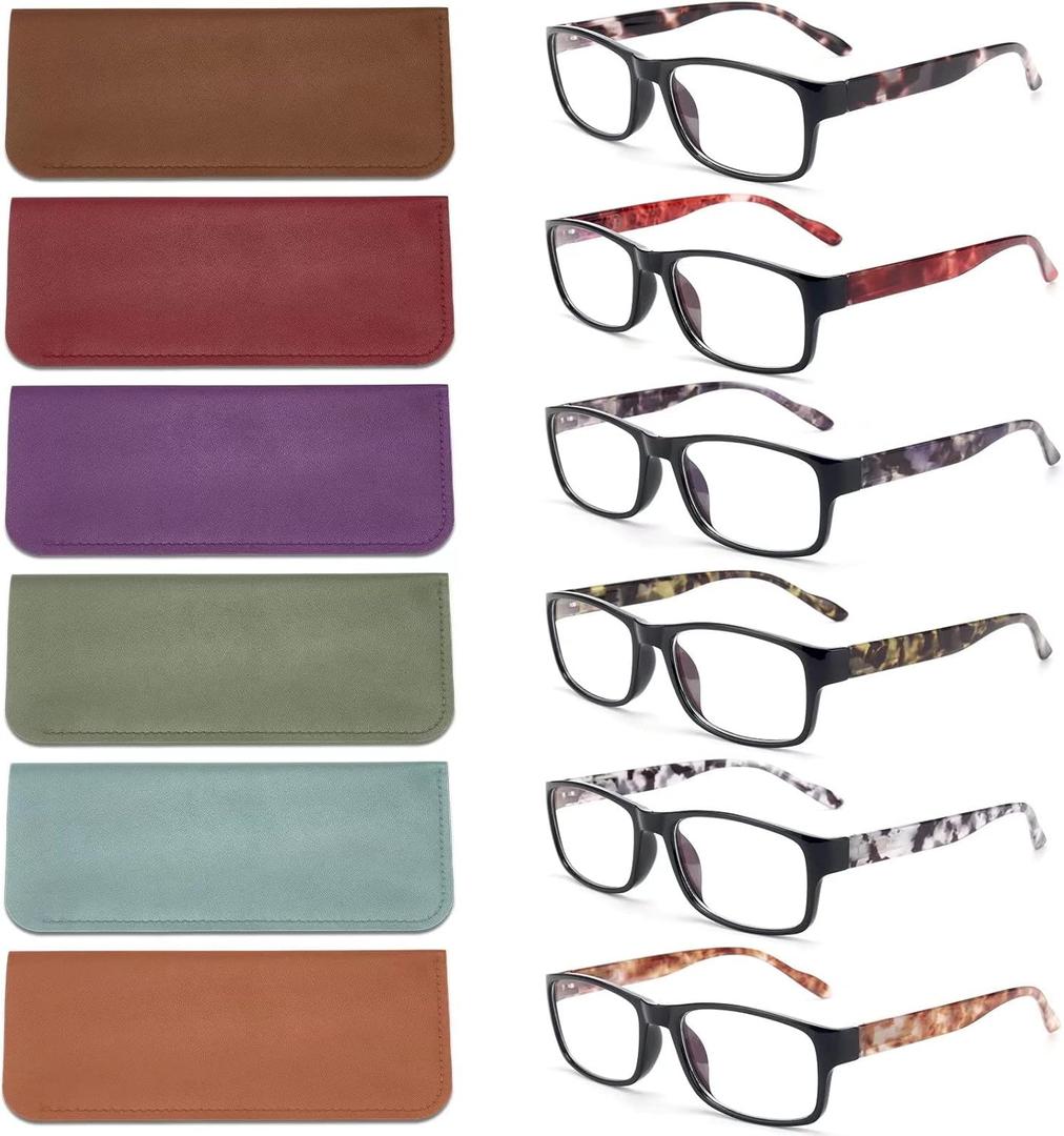 BLS BLUES Reading Glasses for Women/Men Blue Light Blocking, Fashion Readers Anti Eye Strain/Migraine Eyeglasses Pack of 6/Case (Mix1)