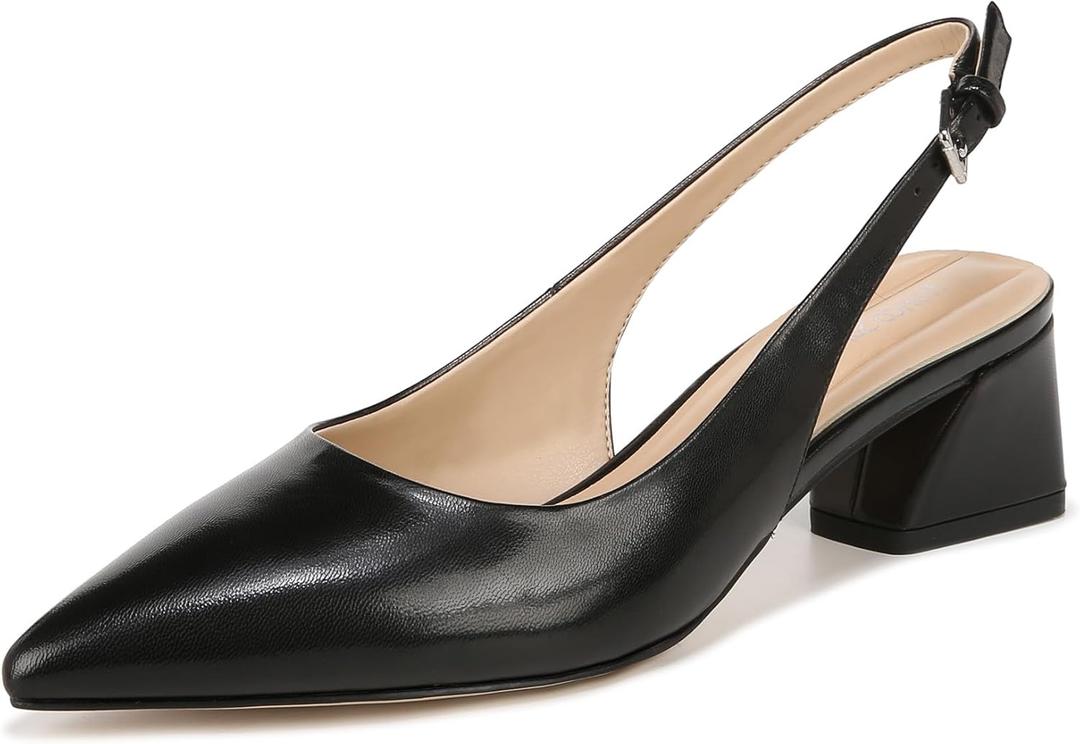 Franco Sarto Womens Racer Slingback Low Block Heel Pointed Toe Pump, Black, 7 Wide